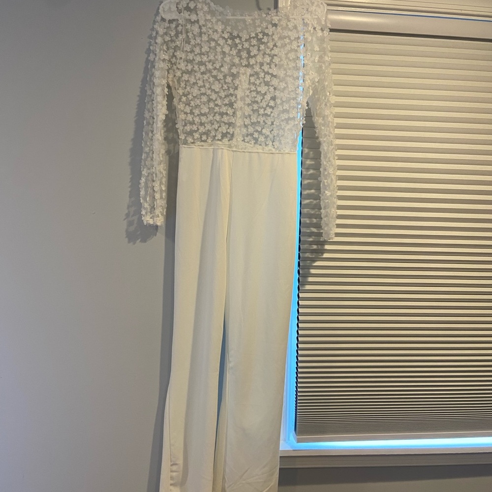 White Sheer Floral Jumpsuit